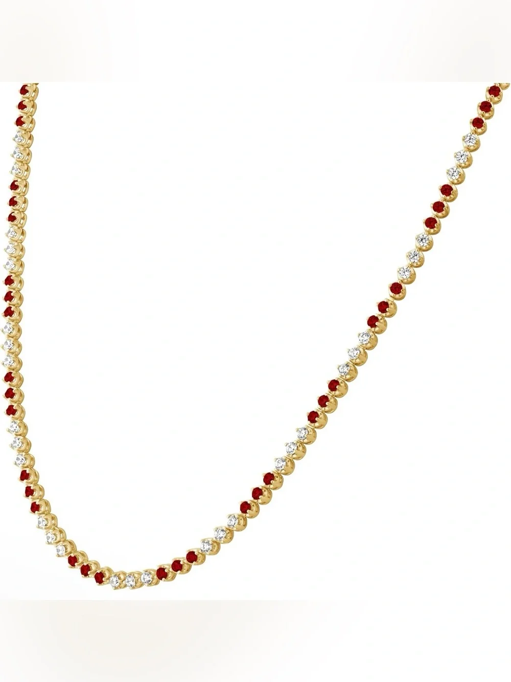 6.7 CTW Diamond Ruby Tennis Necklace 925 Sterling Silver 14K Yellow Gold Plated